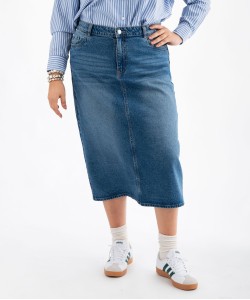 Jupe en jean longue en denim stretch femme grande taille[MISSING]